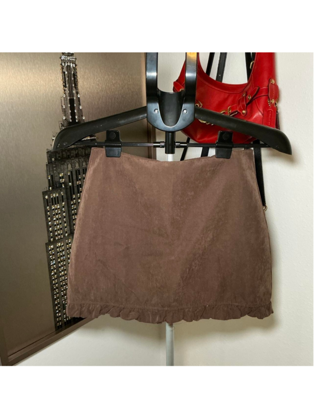 Y-Jia Studio Brown Ruffle Hem Mini Skirt Size M Y2K